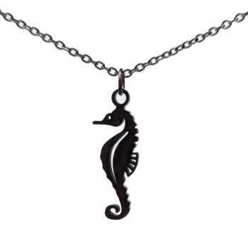 Stainless Steel Seahorse Black Necklace