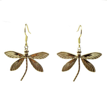 Gold Stainless Steel Curved Tail Dragonfly Earrings