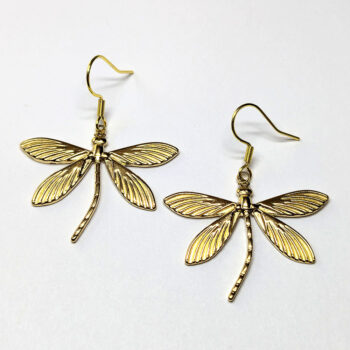 Gold Stainless Steel Curved Tail Dragonfly Earrings - Image 3