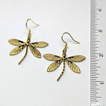 Gold Stainless Steel Curved Tail Dragonfly Earrings - Image 2