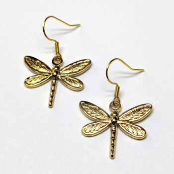 Gold Stainless Steel Dragonfly Earrings - Image 3