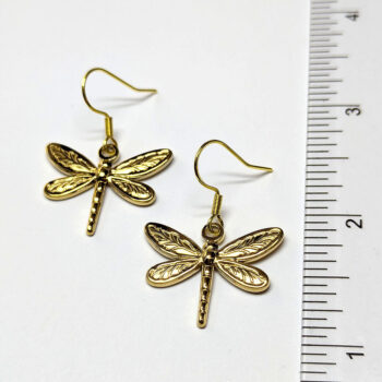 Gold Stainless Steel Dragonfly Earrings - Image 2