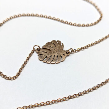 Stainless Steel Monstera Leaf Connector Rose Gold Necklace - Image 3