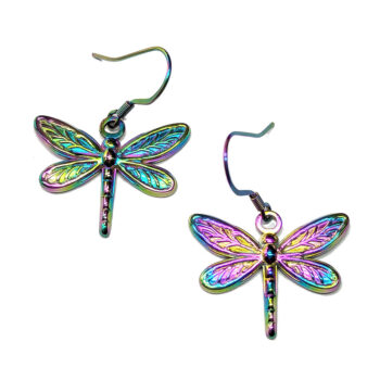 Rainbow Stainless Steel Dragonfly Earrings