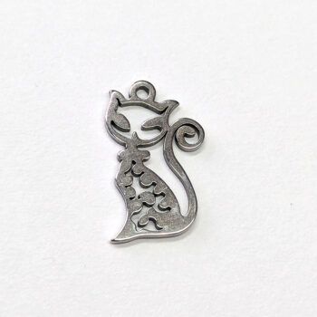 Stainless Steel Delicate Hollow Modern Cat Charm Silver