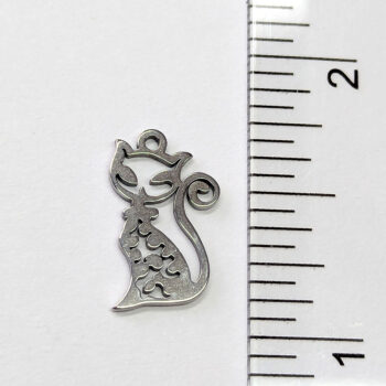 Stainless Steel Delicate Hollow Modern Cat Charm Silver - Image 2