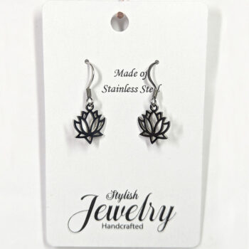 Stainless Steel Hollow Lotus Flower Silver Earrings - Image 6