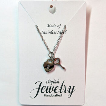 Stainless Steel Silver Heart Lock and Key Necklace - Image 8