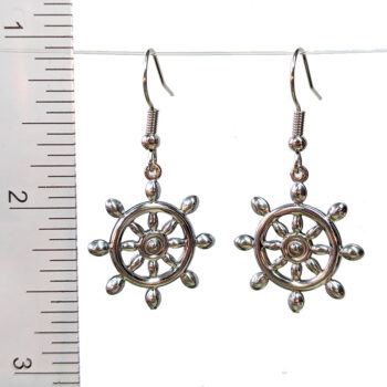 Stainless Steel Double-Sided Hollow Ship Wheel Silver Earrings - Image 2