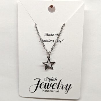 Stainless Steel Delicate Solid Hollow Double Star Silver Necklace - Image 5