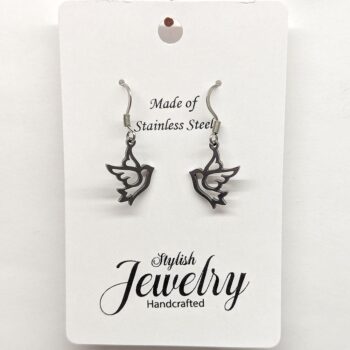 Stainless Steel Hollow Dove Bird Silver Earrings - Image 4