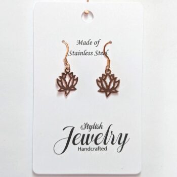 Stainless Steel Hollow Lotus Flower Rose Gold Earrings - Image 3