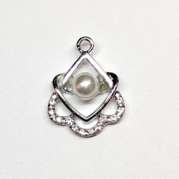 Clear Rhinestone Teardrop With Pearl Charm Silver