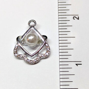 Clear Rhinestone Teardrop With Pearl Charm Silver - Image 2