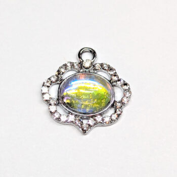 Clear Rhinestone Oval With Colorful Glass Stone Charm Silver