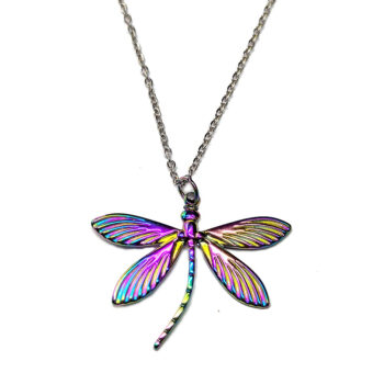 Rainbow Stainless Steel Curved Tail Dragonfly Necklace