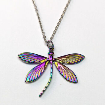 Rainbow Stainless Steel Curved Tail Dragonfly Necklace - Image 6