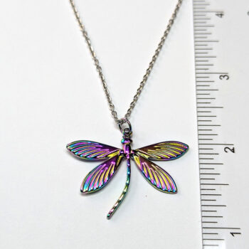 Rainbow Stainless Steel Curved Tail Dragonfly Necklace - Image 5