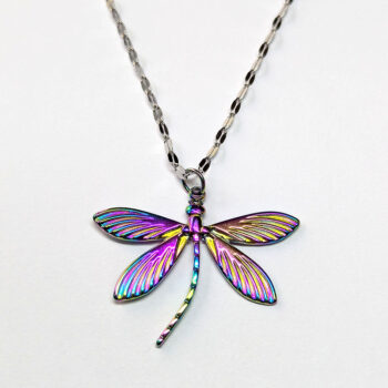 Rainbow Stainless Steel Curved Tail Dragonfly Necklace - Image 3