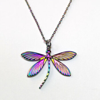 Rainbow Stainless Steel Curved Tail Dragonfly Necklace - Image 2