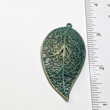 Antique Bronze Hollow Decorative Patina Large Leaf Pendant - Image 2