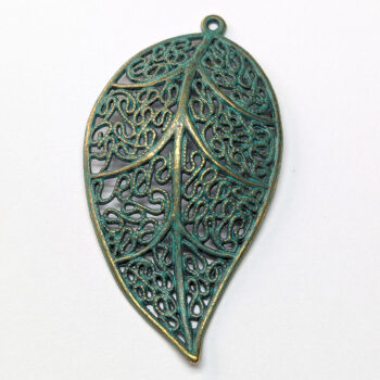 Antique Bronze Hollow Decorative Patina Large Leaf Pendant