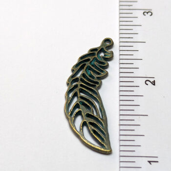 Curved Hollow Feather Pendant Antique Bronze Patina - Image 2