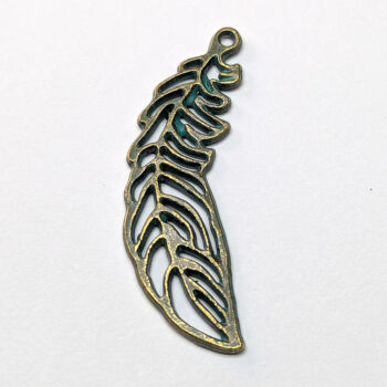 Curved Hollow Feather Pendant Antique Bronze Patina