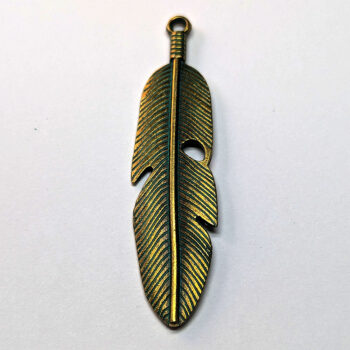 Large Feather Pendant Antique Bronze Patina