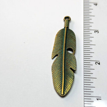 Large Feather Pendant Antique Bronze Patina - Image 2