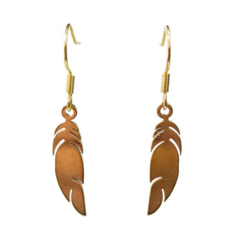 Stainless Steel Delicate Solid Leaf Feather Gold Earrings