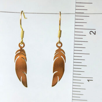 Stainless Steel Delicate Solid Leaf Feather Gold Earrings - Image 2