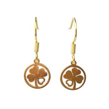 Stainless Steel Delicate Four Leaf Clover Hoop Gold Earrings