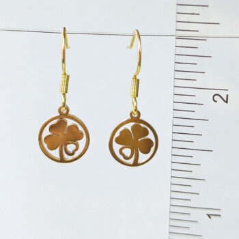 Stainless Steel Delicate Four Leaf Clover Hoop Gold Earrings - Image 2