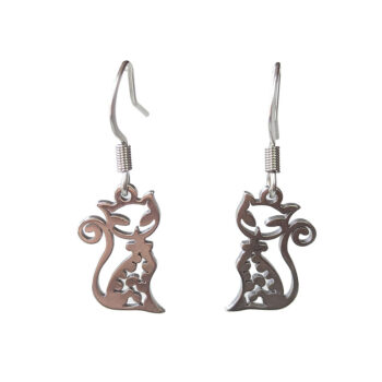 Stainless Steel Delicate Hollow Modern Cat Silver Earrings