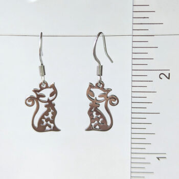 Stainless Steel Delicate Hollow Modern Cat Silver Earrings - Image 2