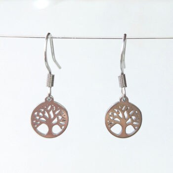 Stainless Steel Delicate Tree Hoop Silver Earrings - Image 3