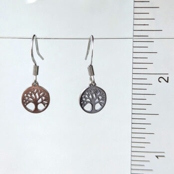 Stainless Steel Delicate Tree Hoop Silver Earrings - Image 2