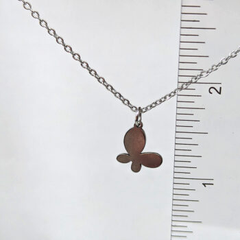 Stainless Steel Delicate Solid Angle Rounded Butterfly Silver Necklace - Image 4