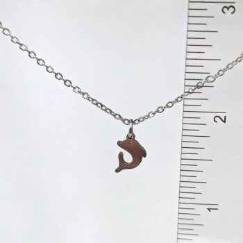 Stainless Steel Delicate Solid Jumping Dolphin Silver Necklace - Image 3