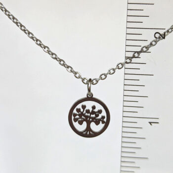 Stainless Steel Delicate Modern Tree Hoop Silver Necklace - Image 3