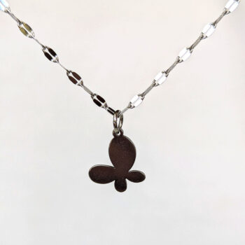 Stainless Steel Delicate Solid Angle Rounded Butterfly Silver Necklace - Image 3