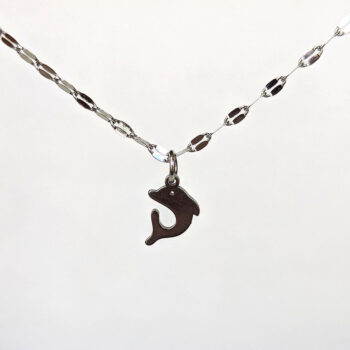 Stainless Steel Delicate Solid Jumping Dolphin Silver Necklace - Image 4