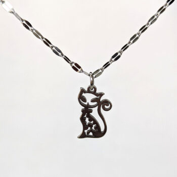 Stainless Steel Delicate Hollow Modern Cat Silver Necklace - Image 4