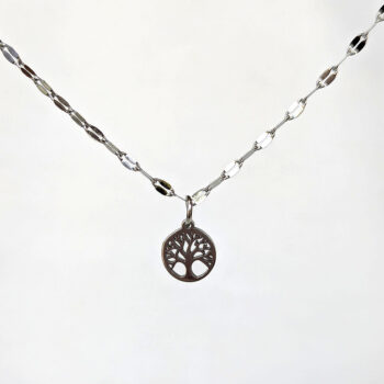 Stainless Steel Delicate Tree Hoop Silver Necklace - Image 3