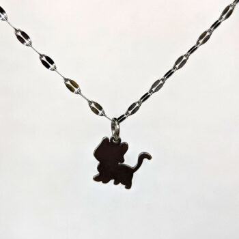 Stainless Steel Delicate Solid Cat Silver Necklace - Image 3