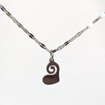 Stainless Steel Delicate Modern Swirl Heart Silver Necklace - Image 3