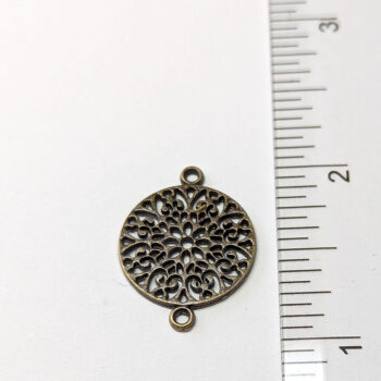 Antique Bronze Hollow Round Flower Connector Charm - Image 2