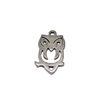 Stainless Steel Delicate Hollow Owl Charm Silver