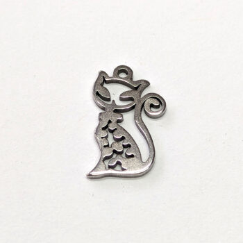 Stainless Steel Delicate Hollow Modern Cat Charm Silver - Image 4